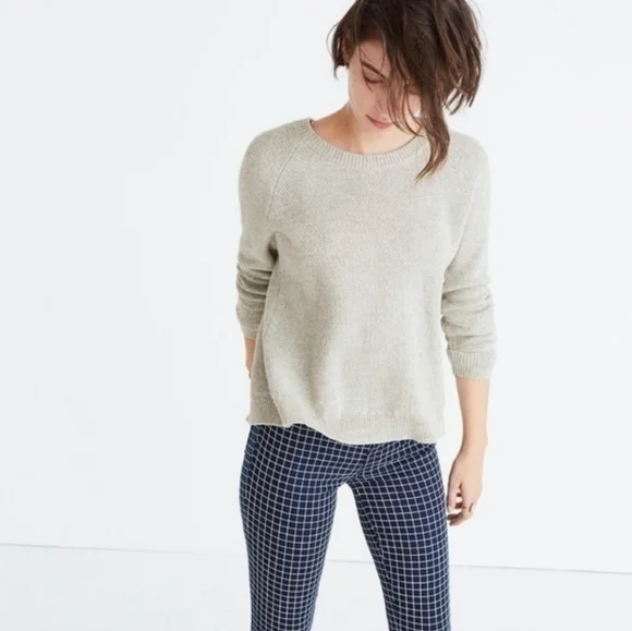 Madewell Province Light Gray Knit Cross-Back Sweater Sz S Crewneck Fall Casual - Picture 1 of 16